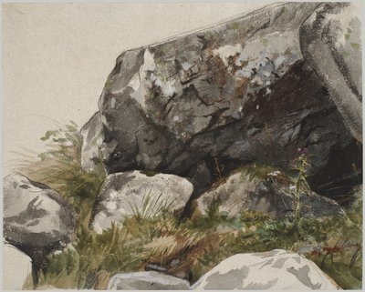 Klippelandskab (akvarel med blæk og kul) af Alexandre Cabanel
