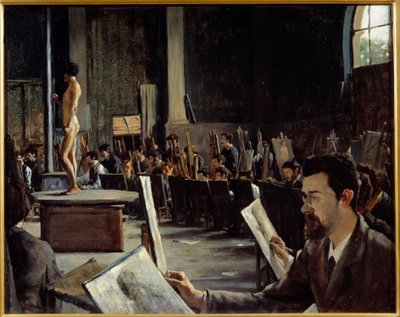 Værkstedet for maleren Alexandre Cabanel (1823-1889) på Ecole des Beaux Arts Maleri af Tacrede Bastet (1858-1942) 1883 Grenoble Musee des Beaux Arts Bemærk! Brug af dette arbejde kan være underlagt en anmodning om tredjepartsgodkendelse eller yderligere af Alexandre Cabanel