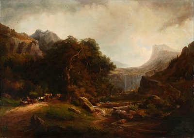 Bjerglandskab med vandfald af Alexandre Calame