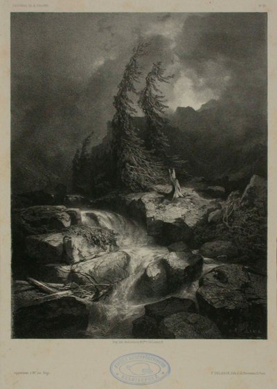 Bjergbæk i storm af Alexandre Calame