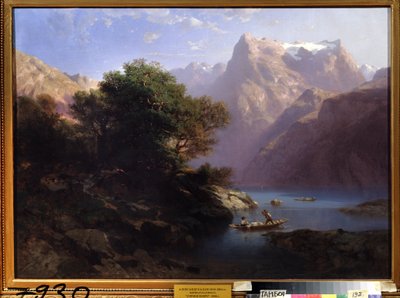 ""Bjerglandskab med sø i Schweiz"" (Bjergsø) Maleri af Alexandre Calame (1810-1864) 1860 Regional Art Gallery, Tambov Rusland af Alexandre Calame