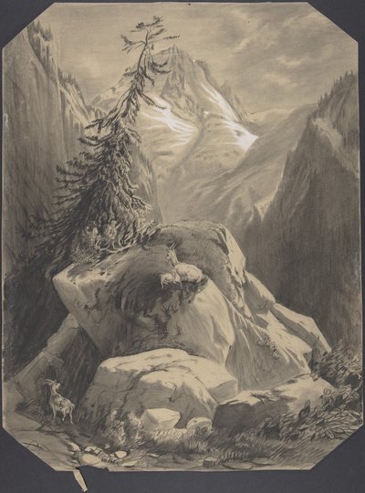 Tre geder i et bjergrigt landskab af Alexandre Calame