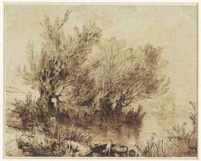 Piletræer på en sø i let skrånende terræn af Alexandre Calame