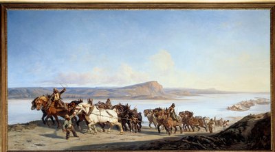 Slæbende "" træk af heste, der betjener bådlifte på Rhone"" Maleri af Alexandre Dubuisson (1805-1870) 1843 Lyon, Musee des Beaux Arts af Alexandre Dubuisson