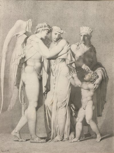 Amor og psyke (blyant og gråt blæk på papir) af Alexandre Evariste Fragonard