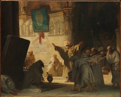 Dramatisk scene med munke i en krypt af Alexandre Evariste Fragonard