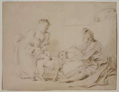 Den første ridelektion (La première leçon déquitation), ca. 1778 (grafit og brun vask på antikt lagt papir) af Alexandre Evariste Fragonard
