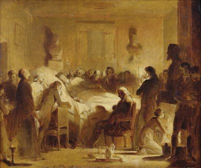 De sidste øjeblikke af Charles-Ferdinand af Frankrig (1778-1820) i administrationsrummet i Paris Opera House, 14. februar 1820, 1820-50 af Alexandre Evariste Fragonard