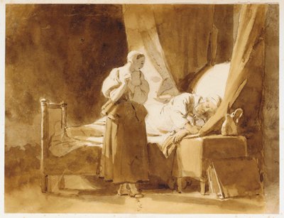 En kvinde ser på en sovende mand af Alexandre Evariste Fragonard