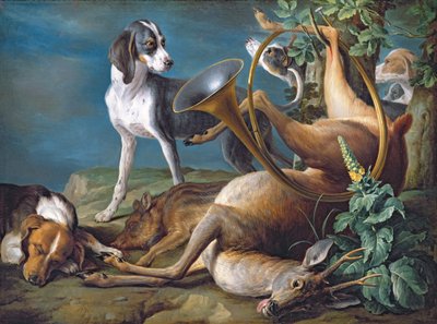 Still Life of Dead Game with Hounds, 1730 af Alexandre Francois Desportes