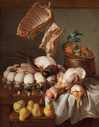 Stilleben med klædt vildt, kød og frugt, 1734. af Alexandre Francois Desportes