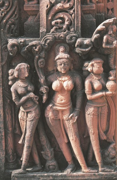 Skulptur, der forestiller kvindefigurer, Jain Temple No 16, Deogarh, Uttar Pradesh, Indien, 8.-17. århundrede. af Nicolas Toussaint Charlet
