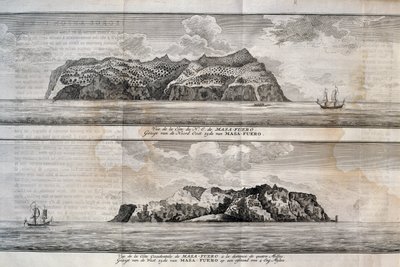 Udsigt over Alejandro Selkirk Island eller Mas Afuera Island, Juan Fernandez Archipelago, Chile, gravering af Nicolas Toussaint Charlet