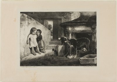 Børn skræmt af en hund af Alexandre Gabriel Decamps