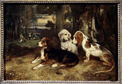 Jagthunde i hvile Maleri af Alexandre Gabriel Decamps (1803-1860) 1839 søn. 0,26x0,37 m Paris, Musée du Louvre. af Alexandre Gabriel Decamps