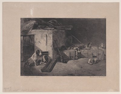Interior of the Kennel, fra serien Hunting Scenes, 1829. af Alexandre Gabriel Decamps