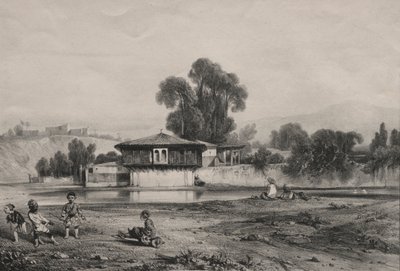 Pavillon ved kanten af en flod. af Alexandre Gabriel Decamps