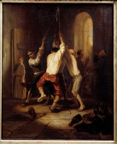 Ringetonerne. Mænd trækker i rebet for at ringe med klokkerne. Maleri af Alexandre Gabriel Decamps (1803-1860) af Alexandre Gabriel Decamps