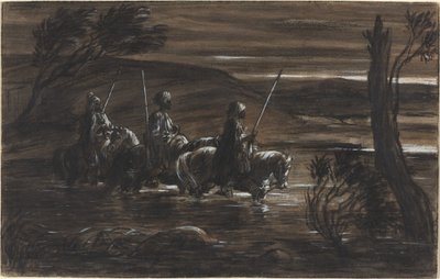 Tre arabiske ryttere krydser en flod af Alexandre Gabriel Decamps