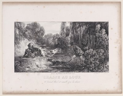 Wolf Hunt: Wounded Animal Attacked by Dogs, fra serien Hunting Scenes, 1829. af Alexandre Gabriel Decamps