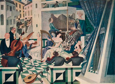 Detalje af vægmaleri dekoration i et koncertrum i et privat hus, c1927 af Alexandre Jacovleff