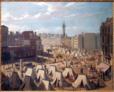 Troppelejr på Boulevard du Temple i Paris i juni 1848. Maleri af Josquin (?), olie på lærred, fransk kunst af Alexandre Josquin