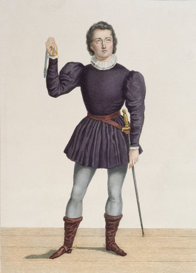 Frederick Lemaitre (1800-76) som Edgard i "La Fiancee de Lammermoor" af Walter Scott (1771-1832) på Theatre de la Porte Saint-Martin (farvestik) af Alexandre Lacauchie