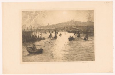 Havn med solnedgang af Alexandre Lunois (signed by artist)