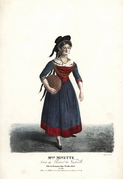 Skuespillerinde Mademoiselle Minette eller Jeanne-Marie-Francoise Menestrier som Francoise i Nicolas Remi af Sewrin, Theatre du Vaudeville af Alexandre Marie Colin