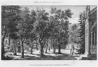 Musee des Monuments Francais, Paris, udsigt over Jardin Elysee fra Heloise og Abelards grav, indgraveret af Laurent Guyot (1756-1806) af Alexandre Marie Lenoir