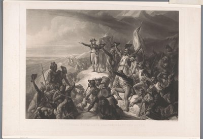 Napoleon Bonapartes overtog over de Alpen General Bonaparte krydser Alperne (titel på objektet) af Alexandre Vincent Sixdeniers