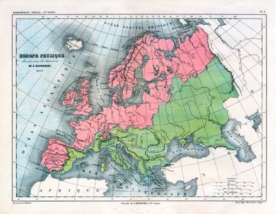Kort over det fysiske Europa af Alexandre Vuillemin