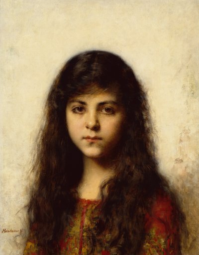 Portræt af en ung pige (olie på lærred) af Alexei Alexevich Harlamoff