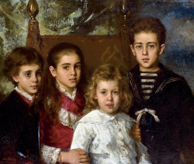 Portræt af børnene af Paul Pavlovich Demidoff, 2. prins af San Donato (1839-1885), Aurore Anatol, Maria og Pavel - Peinture de Alexei Alexeyevich Harlamov (1840-1922) - 1883 - Olie på lærred - 76,5x90 - Privat samling af Alexei Alexevich Harlamoff