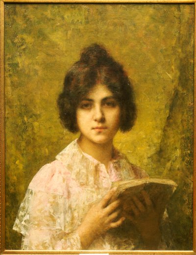 Ung kvinde holder en bog af Alexei Alexevich Harlamoff