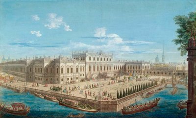 Udsigt over kejserinde Elizabeths sommerpalads ved Fontanka-floden i St. Petersborg, 1753. af Alexei Angileevich Grekov