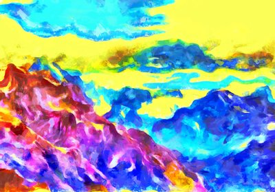 Bjerge som frosne bølger,2020,(blandede medier) af Alexei Makhov