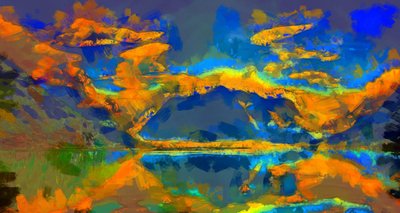 Solnedgang,2020,(blandede medier) af Alexei Makhov