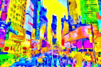 Gul himmel og blå gade, 2020 (blandede medier) af Alexei Makhov