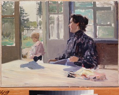 On The Terrace - Maleri af Alexander Stepanovich Stepanov (1858-1923), olie på lærred, russisk kunst, slutningen af ​​det 19.-begyndelsen af ​​det 20. århundrede, modernisme - Statens kunstmuseum, Nizhny Novgorod (Rusland) af Alexei Steipanovitch Stepanov