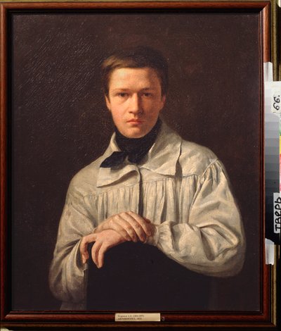Autoportræt (Selvportræt) - Maleri af Alexei Vasilyevich Tyranov (1808-1859), olie på lærred af Alexei Vasilievich Tyranov