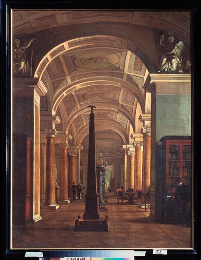 Udsigt over Eremitagebiblioteket i Sankt Petersborg (Udsigt over Eremitagebiblioteket) - Maleri af Alexei Vasilyevich Tyranov (1808-1859), olie på lærred, omkring 1826, russisk kunst af Alexei Vasilievich Tyranov