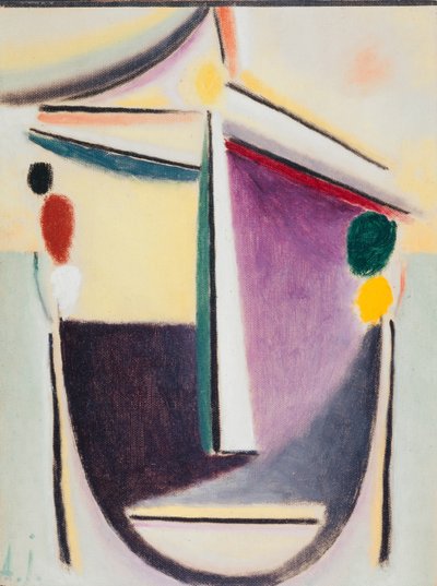 Abstrakt hoved: Sort-gul-lilla, ca. 1922 (olie på pap) af Alexej von Jawlensky
