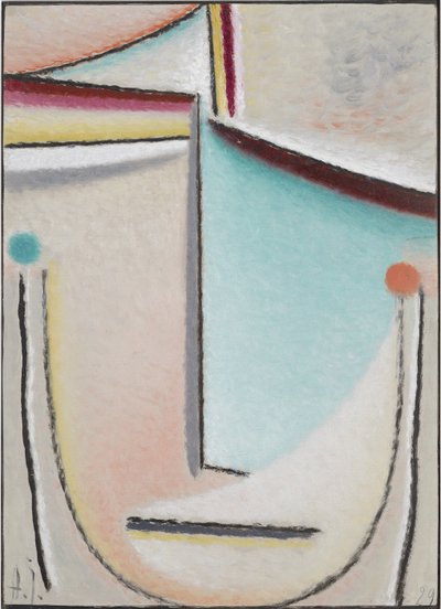 Abstrakt hoved: Pink-Lyseblå, 1929 (olie på pap) af Alexej von Jawlensky