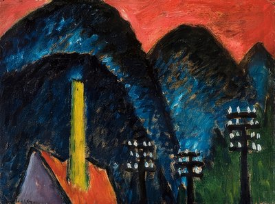 Blå bjerge (landskab med gul skorsten). 1912 af Alexej von Jawlensky