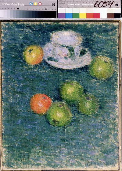 Stilleben. Æbler og en kop. (Still Life. Apples and a Cup) Maleri af Alexei von Javlensky (Alexi von Jawlensky, Alexej von Javlenski) (1864-1941), olie på lærred, ca. 1903. Russisk kunst, det 20. århundredes ekspressionisme. Statens Tretyakov-galleri, Mosk af Alexej von Jawlensky