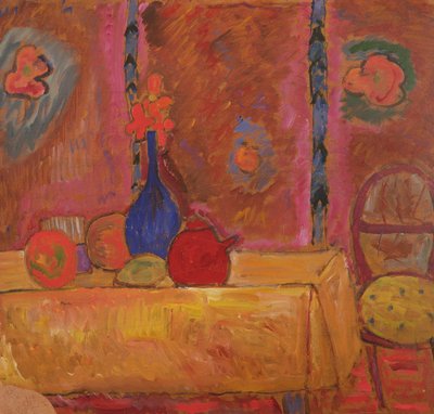 Stilleben med kande og skulptur på et bord af Alexej von Jawlensky