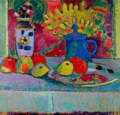 Stilleben med blomster og frugter. Omkring 1910 af Alexej von Jawlensky