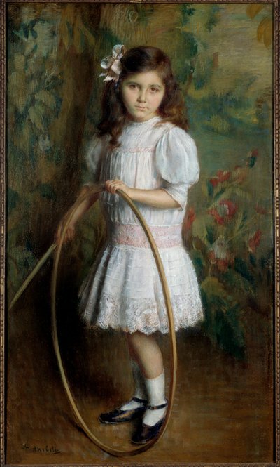 Datter af kunstneren i bøjlen Maleri af Alexis Axilette (1860-1931) 1909 Angers, musee des Beaux Arts - Kunstnerens datter med en bøjle. Maleri af Alexis Axilette (1860-1931) af Alexis Axilette
