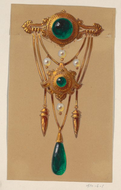 Design til en guld- og cabochon-perlebroche af Alexis Falize